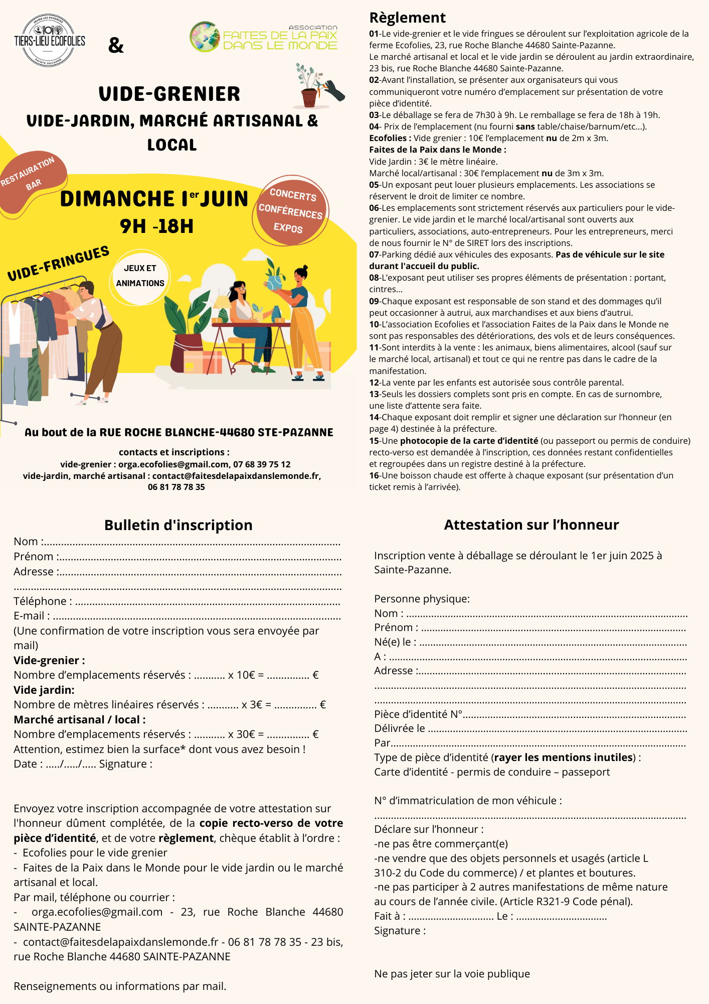 Formulaire inscription vide grenier 2025